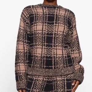 SKIMS Cozy Knit Tan And Black Plaid Sweater Women's Size 3X NWT